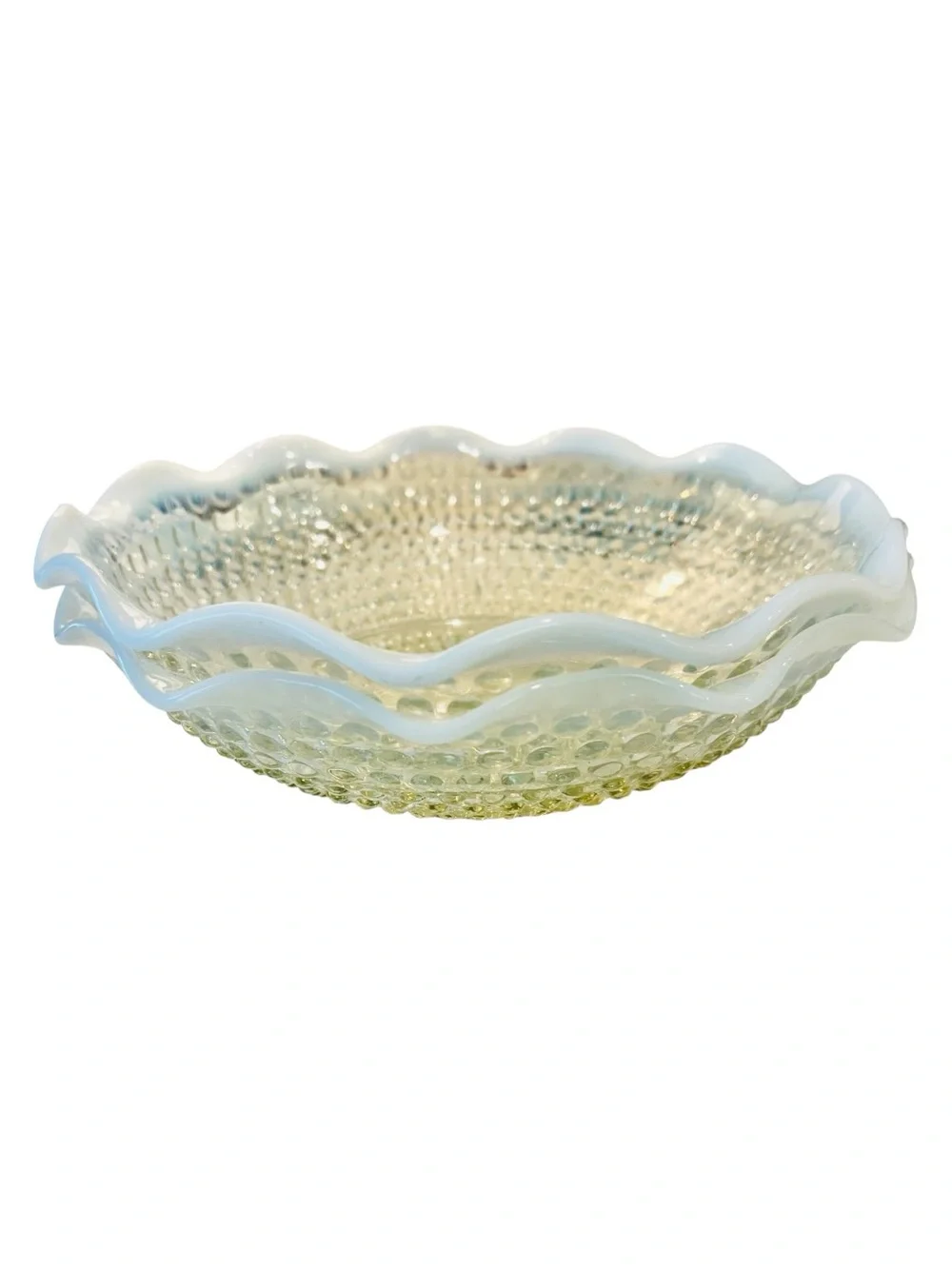 Anchor Hocking Moonstone Opalescent Hobnail Ruffled Serving Bowls Set of 2 9.5”